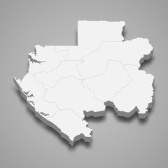 Gabon 3d map with borders of regions Template for your design