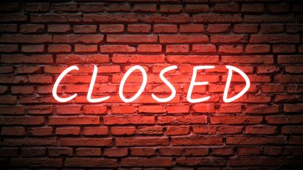 Red Neon Closed Sign On A Brick Wall Background - 3D Illustration