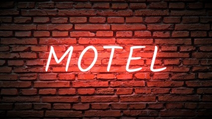 Fototapeta premium Motel Red Neon Sign Isolated On The Brick Wall - 3D Illustration 