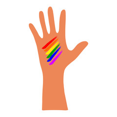 Obraz premium An open palm with dark skin and a rainbow on the hand.Flat illustration.LGBT.Vector illustration.