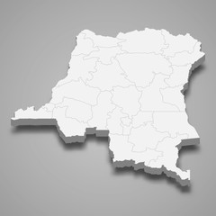 DR Congo 3d map with borders of regions Template for your design