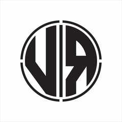 VR Logo initial with circle line cut design template on white background