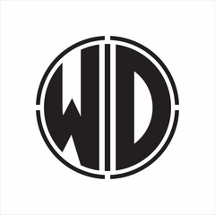 WD Logo initial with circle line cut design template on white background