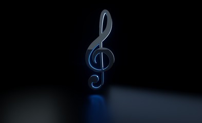 Music Note Concept With Futuristic Blue Neon Lights - 3D Illustration
