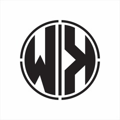 WK Logo initial with circle line cut design template on white background