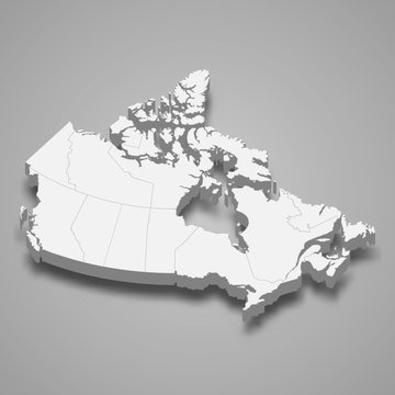 Canada 3d map with borders Template for your design