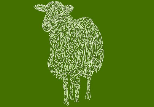 Oveja sobre fondo verde.  sheep on green background. Ilustraci&oacute;n 