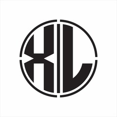 XL Logo initial with circle line cut design template on white background