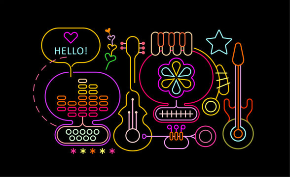 Neon colors isolated on a black background Abstract Musical Design vector illustration.