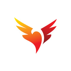 full color phoenix bird wing flame logo design