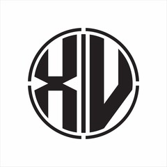 XV Logo initial with circle line cut design template on white background