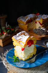 Karpatka with strawberry ,traditional Polish cream pie