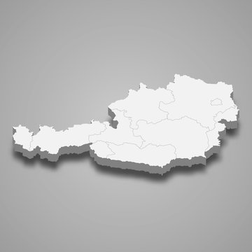 Austria 3d map with borders Template for your design