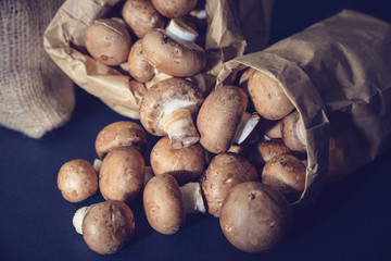 mushrooms on a wooden table