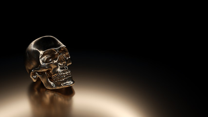 Golden Human Skull - 3D Illustration