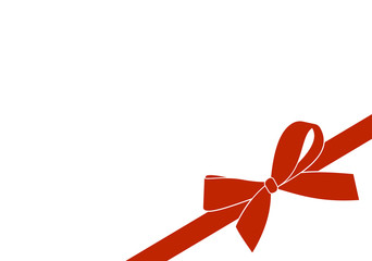 Decorative red satin bow with  ribbon isolated on white. Vector gift bow with curled ribbon for page decor.