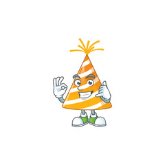 cartoon picture of yellow party hat make a call gesture
