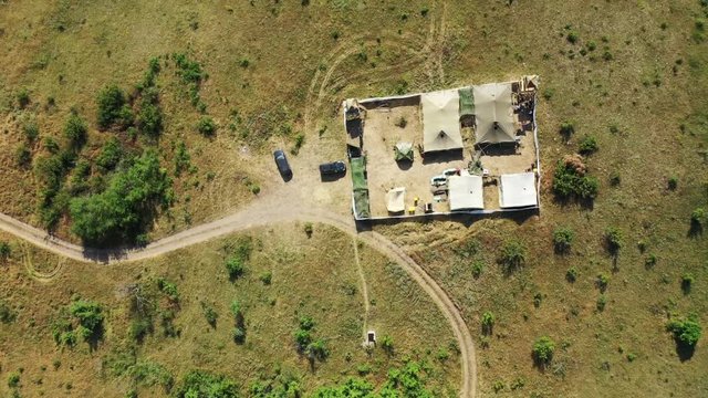 Airsoft. Aerial view. United States military base in Afghanistan.