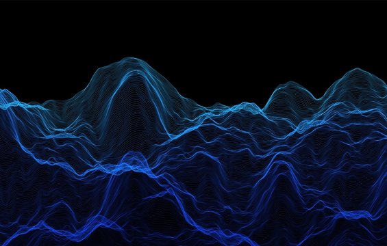 Abstract wave background. Music or sound illustration. Big data technology. Artificial intelligence concept. Network visualisation. © fantasyform