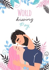 Obraz na płótnie Canvas Romantic couple in love kissing. World kissing Day