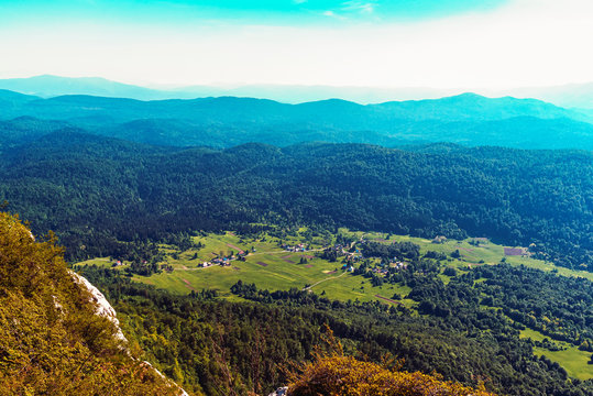 Aerial view from the top of Klek mountain, Croatia.