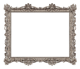 Silver frame for paintings, mirrors or photo isolated on white background