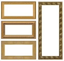 Set of golden frames for paintings, mirrors or photo isolated on white background