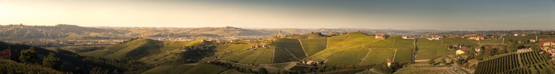 panorama of barbaresco in the langhe with the vineyards