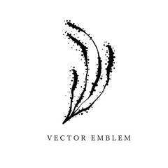 Hand drawn black contour seaweed. Outline, cartoon, tattoo design with dots, spary texture.