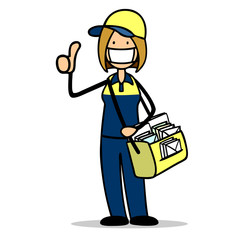 Postbotin mit Mundschutz wegen Coronavirus und Covid-19