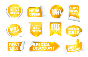 Set of High Quality Realistic Golden Labels on White Background . Isolated Vector Elements