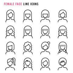 Female face line icons