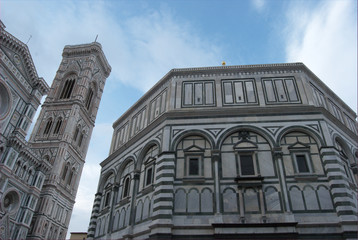 Florence, Italy: a view of the Giotto belltower and Saint John Baptistery