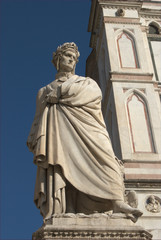 Florence, Italy - a tribute sculpture to Dante Alighieri, located in piazza Santa Croce