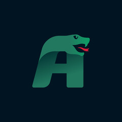 Letter A logo with snake head silhouette.