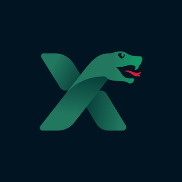 X letter logo with snake head silhouette.