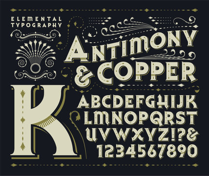 Antimony & Copper Vintage Style Alphabet with Flourishes
