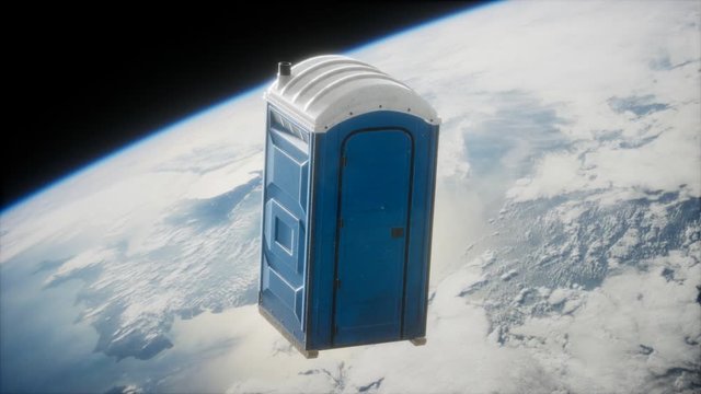 Portable street WC toilet cabin on Earth orbit. elements furnished by Nasa