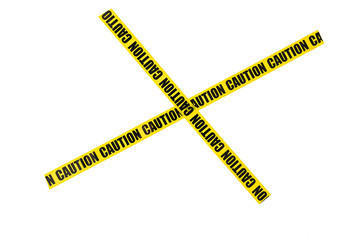 CAUTION yellow tape, adhesive tape isolated on white background