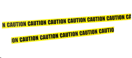 CAUTION yellow tape, adhesive tape isolated on white background