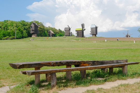 Windmills in Pirogovo Open-Air Museum - Kiev, Ukraine