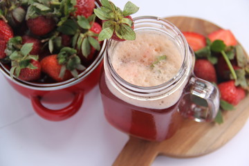 Iced Strawberry Flavored Tea on White Background