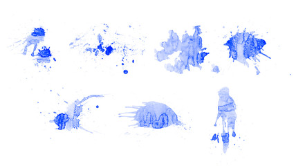 Abstract blue set of watercolor brushes for painting
