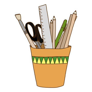 Writing and drawing Tools in glass. Vector Illustration