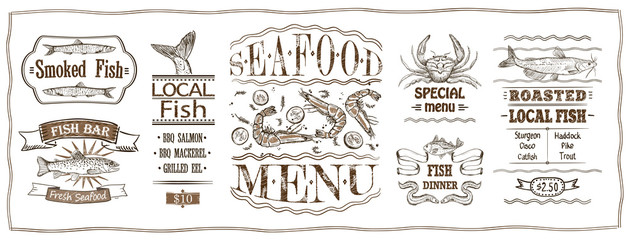 Seafood and fish menu graphic mockup template