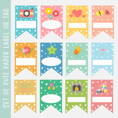 Cute paper label, tag or sticker. Templat for message. Vector illustration.