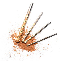 Brick dust and drill bit for bricklaying, drilling and construction with isolated on white background