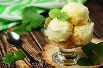Ice cream scoops in an ice cream bowl