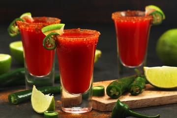 Shots with sangrita - traditional Mexican cocktail