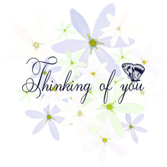 Thinking of you. Small white spring flower. Eps10 vector stock illustration 